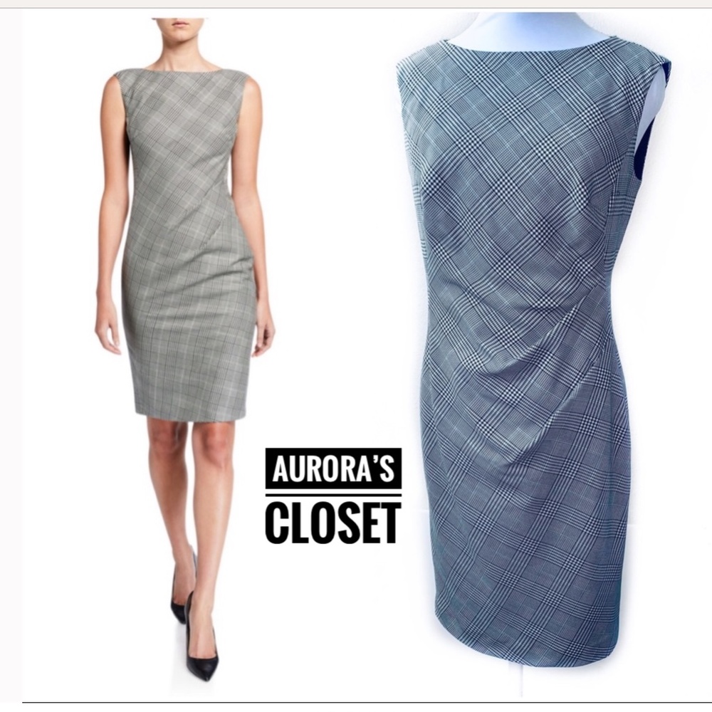 Lafayette 148 4 Gray Houndstooth Sheath Della Sleeveless